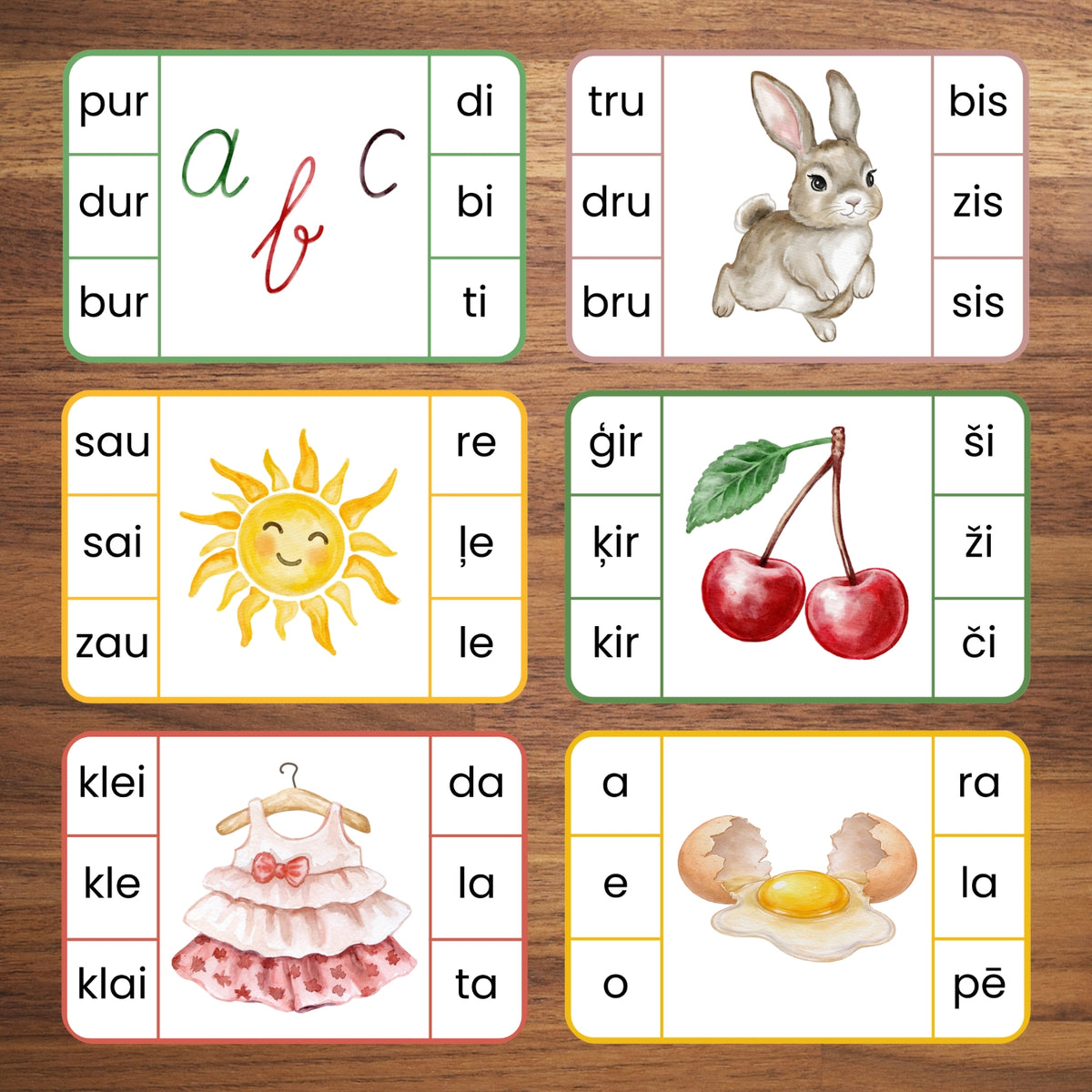 Zilbju kartītes - divzilbju vārdi