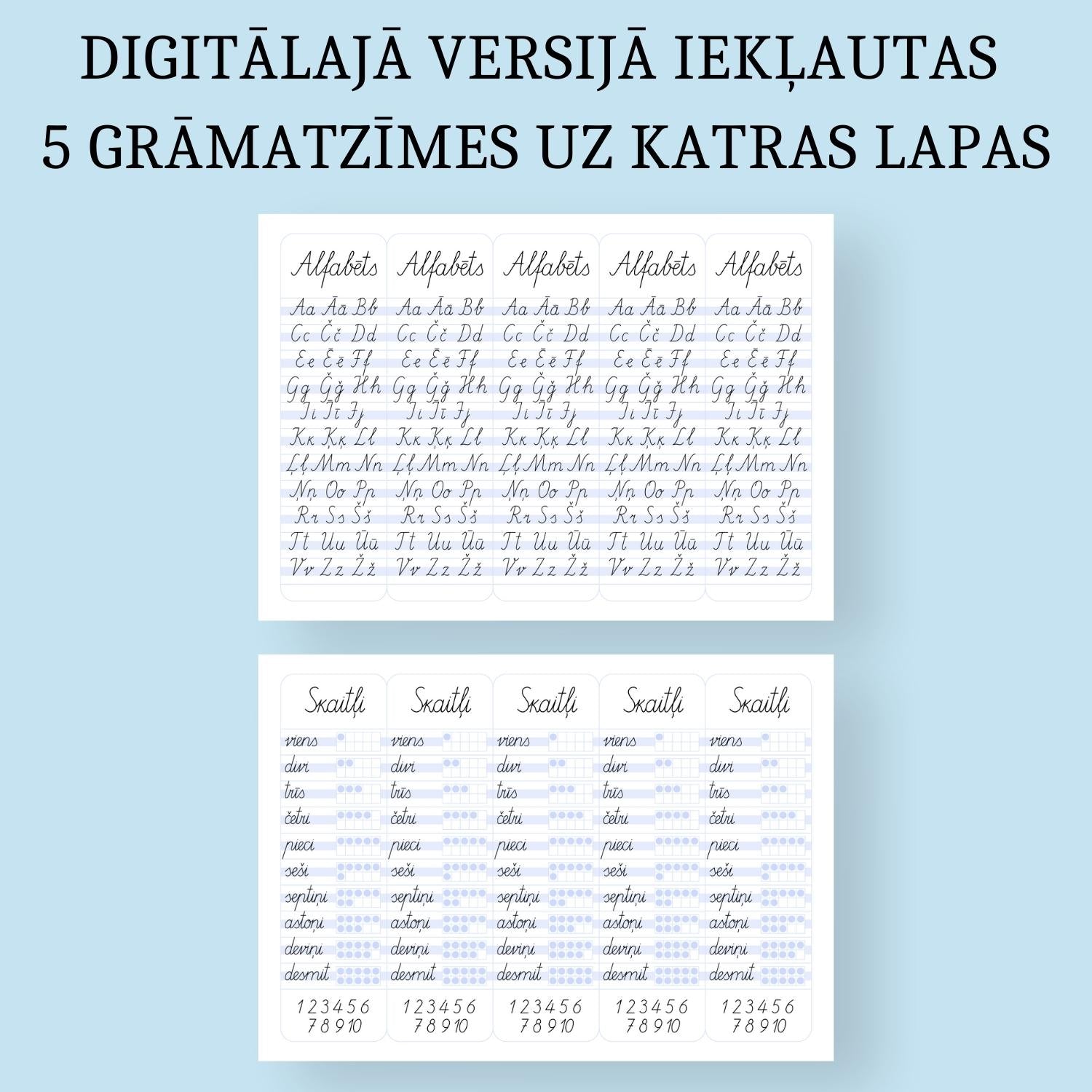 digitālā versija grāmatzīmes 5 grāmatzīmes uz vienas lapas